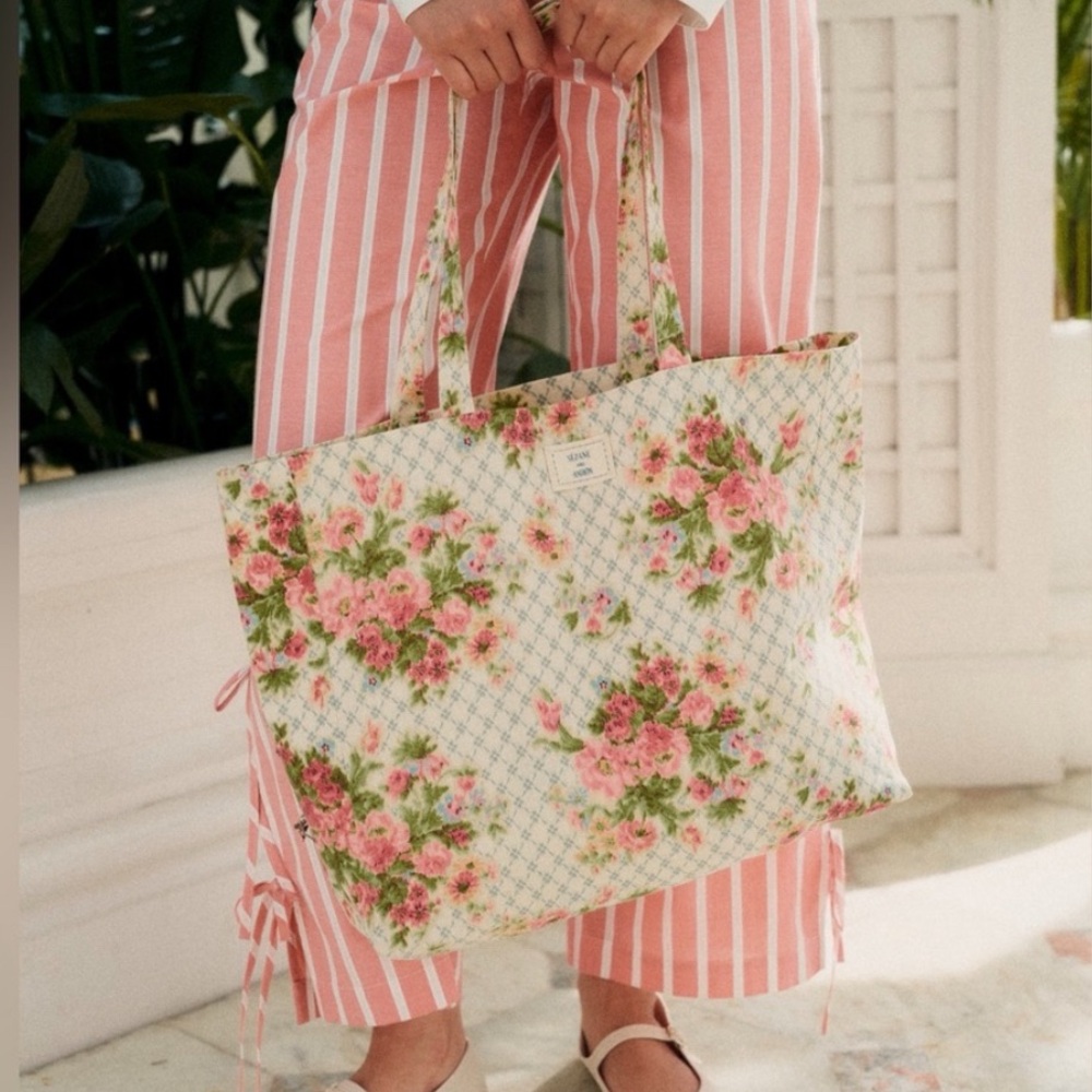 NWOT Sezane x Andion Cream and Pink Floral tote bag